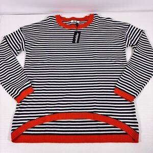 NWT Zeagoo Navy & White Striped Sweater with Orange Trim Size Medium 1074